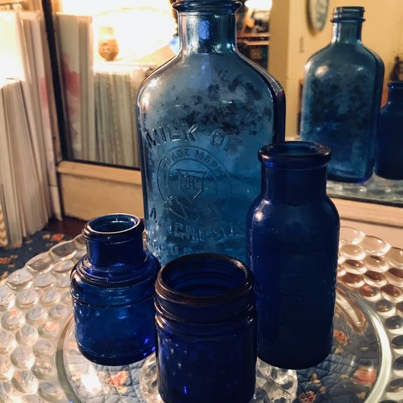 Vintage Cobalt Blue Medical Bottles (5) - Picture 2 of 15